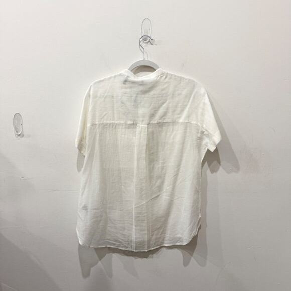 Theory 100% Cotton Short Sleeve Semi Sheer Button-Up Shirt Top White Women's S - Picture 2 of 4